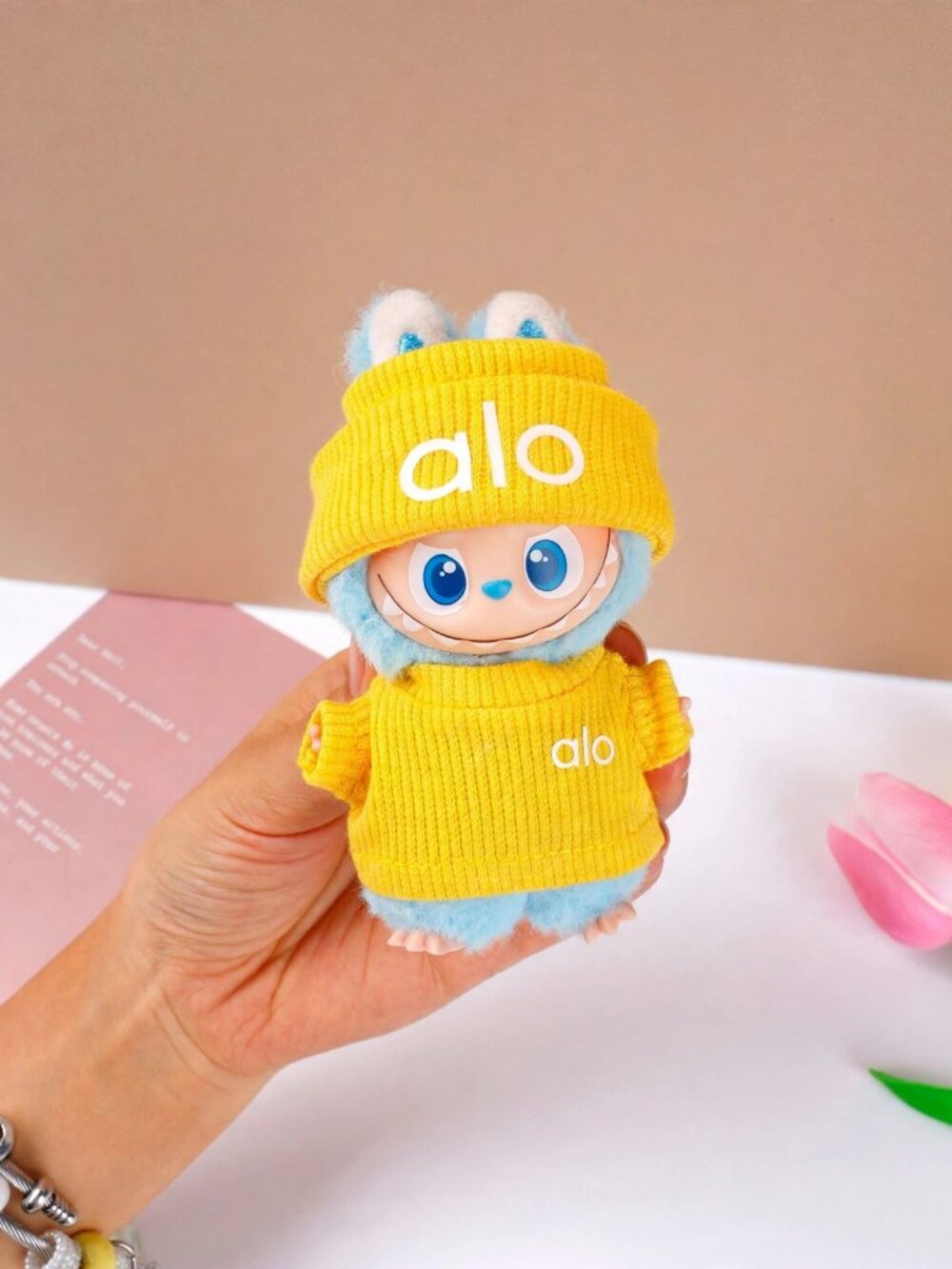 4th Gen Mini Labubu Doll Outfit – Yellow Alo Knit Set | Brand New